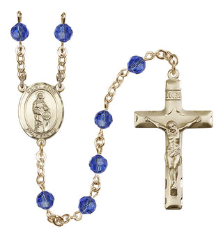 14 Karat Gold 6mm Austrian Crystal Saint Anne Rosary in Sapphire