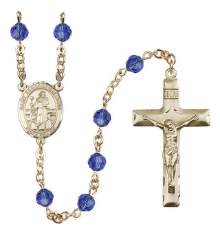 14 Karat Gold 6mm Austrian Crystal Saint Bernadine of Sienna Rosary in Sapphire