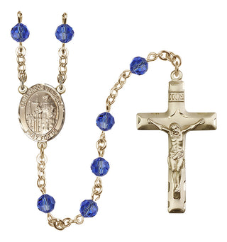 14 Karat Gold 6mm Austrian Crystal Saint Jacob of Nisibis Rosary in Sapphire