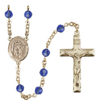 14 Karat Gold 6mm Austrian Crystal Saint Paul the Hermit Rosary in Sapphire