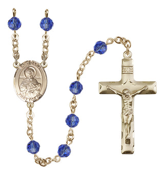 14 Karat Gold 6mm Austrian Crystal Saint Daria Rosary in Sapphire
