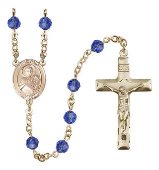 14 Karat Gold 6mm Austrian Crystal Saint Viator of Bergamo Rosary in Sapphire