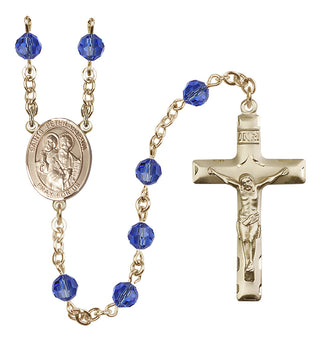 14 Karat Gold 6mm Austrian Crystal Saints Peter & Paul Rosary in Sapphire