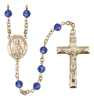 14 Karat Gold 6mm Austrian Crystal Saint Lydia Purpuraria Rosary in Sapphire