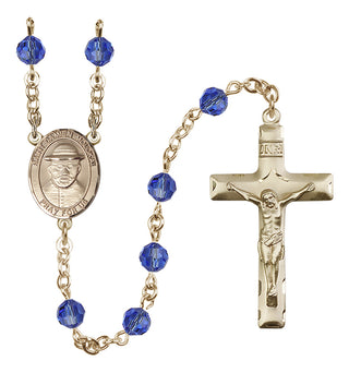 14 Karat Gold 6mm Austrian Crystal Saint Damien of Molokai Rosary in Sapphire