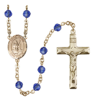 14 Karat Gold 6mm Austrian Crystal Saint Maron Rosary in Sapphire