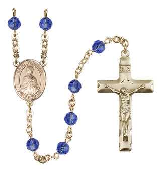 14 Karat Gold 6mm Austrian Crystal Saint Winifred of Wales Rosary in Sapphire