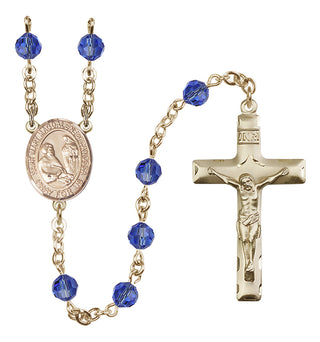 14 Karat Gold 6mm Austrian Crystal Saint Mary Magdalene of Canossa Rosary in Sapphire