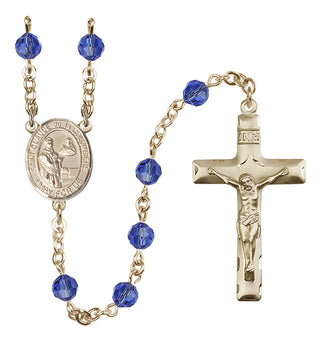 14 Karat Gold 6mm Austrian Crystal Saint Claude de la Colombiere Rosary in Sapphire