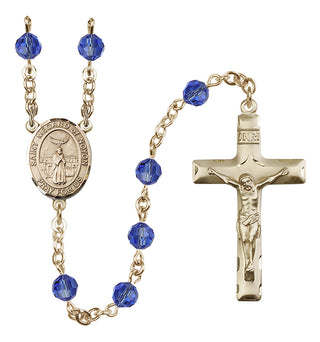 14 Karat Gold 6mm Austrian Crystal Saint Medard of Noyon Rosary in Sapphire