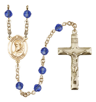14 Karat Gold 6mm Austrian Crystal Pope Pius V Rosary in Sapphire