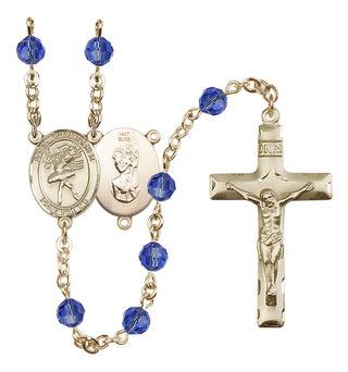 14 Karat Gold 6mm Austrian Crystal Saint Christopher/Dance Rosary in Sapphire