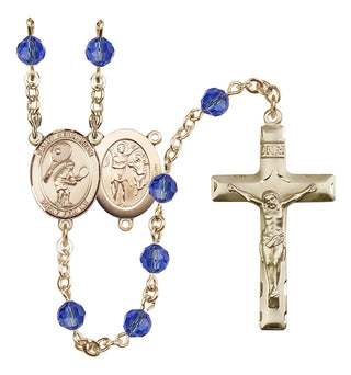 14 Karat Gold 6mm Austrian Crystal Saint Sebastian / Tennis Rosary in Sapphire