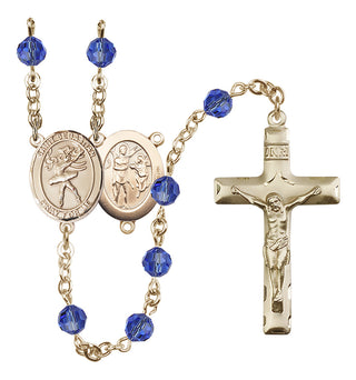 14 Karat Gold 6mm Austrian Crystal Saint Sebastian / Dance Rosary in Sapphire