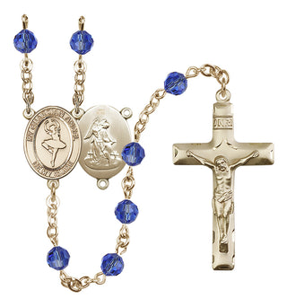14 Karat Gold 6mm Austrian Crystal Guardian Angel/Dance Rosary in Sapphire
