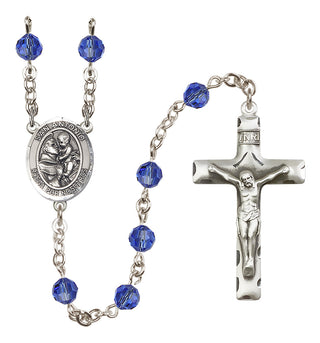 Sterling Silver 6mm Austrian Crystal San Antonio Rosary in Sapphire