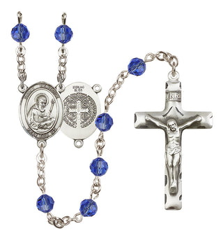 Sterling Silver 6mm Austrian Crystal Saint Benedict Rosary in Sapphire