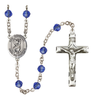 Sterling Silver 6mm Austrian Crystal San Cristobal Rosary in Sapphire