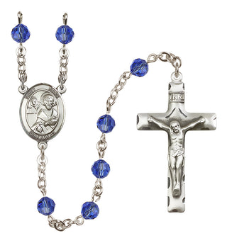 Sterling Silver 6mm Austrian Crystal Saint Mark the Evangelist Rosary in Sapphire