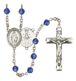 Sterling Silver 6mm Austrian Crystal Miraculous Rosary in Sapphire