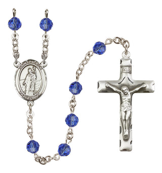 Sterling Silver 6mm Austrian Crystal Saint Patrick Rosary in Sapphire