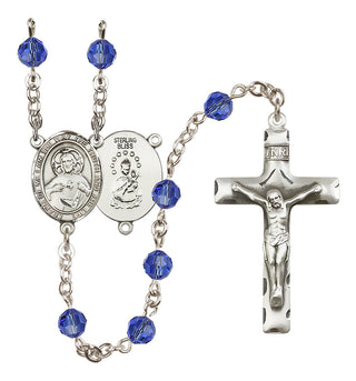 Sterling Silver 6mm Austrian Crystal Scapular Rosary in Sapphire