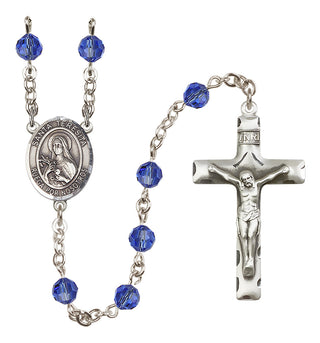 Sterling Silver 6mm Austrian Crystal Santa Teresita Rosary in Sapphire
