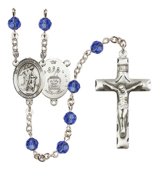 Sterling Silver 6mm Austrian Crystal Guardian Angel / Air Force Rosary in Sapphire