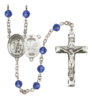 Sterling Silver 6mm Austrian Crystal Guardian Angel / Nat'l Guard Rosary in Sapphire