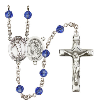 Sterling Silver 6mm Austrian Crystal Saint Sebastian/Golf Rosary in Sapphire