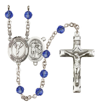 Sterling Silver 6mm Austrian Crystal Saint Sebastian/Cheerleading Rosary in Sapphire