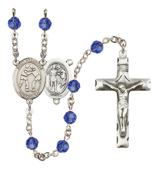 Sterling Silver 6mm Austrian Crystal Saint Sebastian/Wrestling Rosary in Sapphire