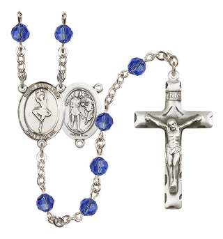 Sterling Silver 6mm Austrian Crystal Saint Sebastian/Dance Rosary in Sapphire