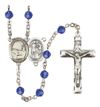Sterling Silver 6mm Austrian Crystal Saint Sebastian / Fishing Rosary in Sapphire