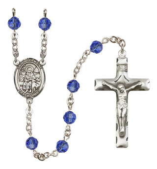 Sterling Silver 6mm Austrian Crystal Saint Germaine Cousin Rosary in Sapphire