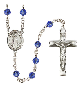 Sterling Silver 6mm Austrian Crystal Saint Barnabas Rosary in Sapphire