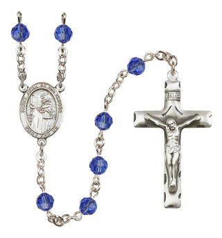 Sterling Silver 6mm Austrian Crystal Saint John of the Cross Rosary in Sapphire