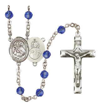 Sterling Silver 6mm Austrian Crystal Our Lady of Mount Carmel Rosary in Sapphire