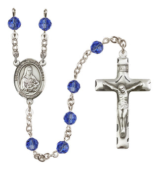 Sterling Silver 6mm Austrian Crystal Our Lady of the Railroad Rosary in Sapphire