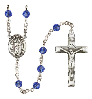 Sterling Silver 6mm Austrian Crystal Saint Matthias the Apostle Rosary in Sapphire