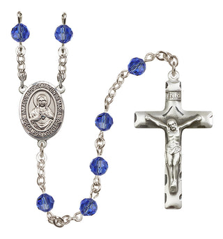 Sterling Silver 6mm Austrian Crystal Corazon Inmaculado de Maria Rosary in Sapphire