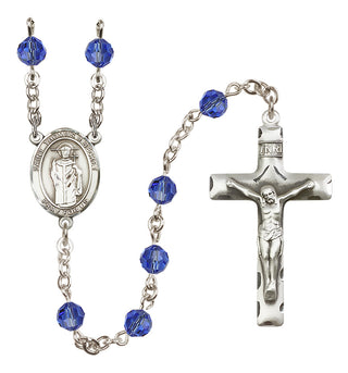Sterling Silver 6mm Austrian Crystal Saint Thomas A Becket Rosary in Sapphire