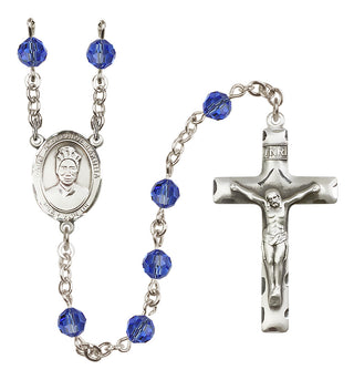 Sterling Silver 6mm Austrian Crystal Saint Josephine Bakhita Rosary in Sapphire