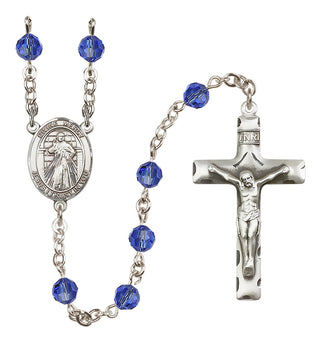 Sterling Silver 6mm Austrian Crystal Divine Mercy Rosary in Sapphire