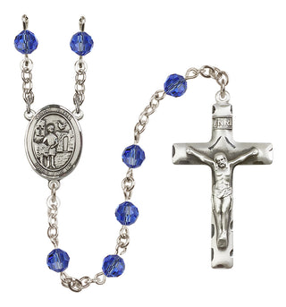 Sterling Silver 6mm Austrian Crystal Saint Vitus Rosary in Sapphire