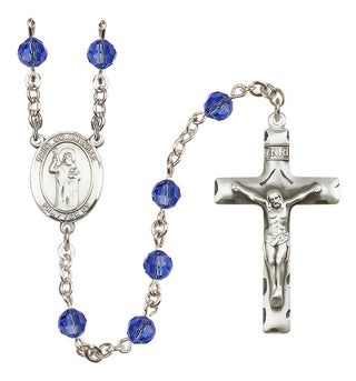 Sterling Silver 6mm Austrian Crystal Saint Columbkille Rosary in Sapphire