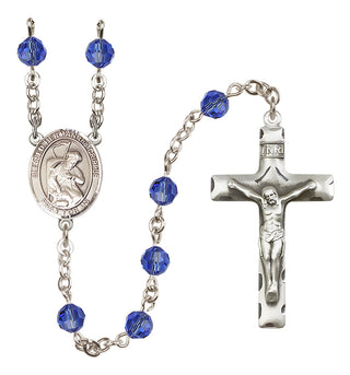 Sterling Silver 6mm Austrian Crystal Blessed Herman the Cripple Rosary in Sapphire