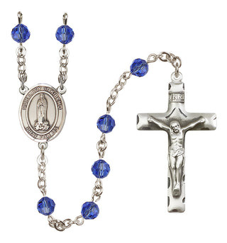 Sterling Silver 6mm Austrian Crystal Our Lady of Kibeho Rosary in Sapphire