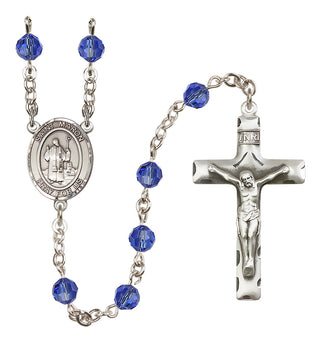 Sterling Silver 6mm Austrian Crystal Saint Maron Rosary in Sapphire
