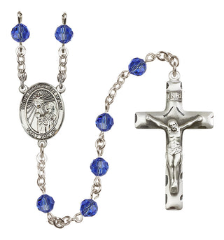 Sterling Silver 6mm Austrian Crystal Saint Margaret Mary Alacoque Rosary in Sapphire